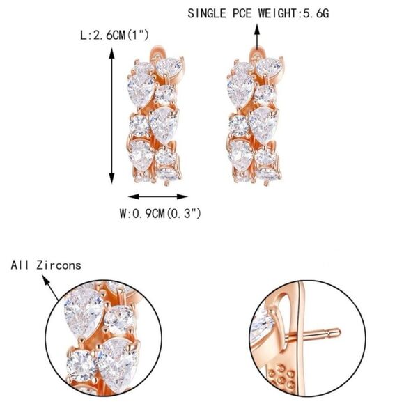 Rose Gold with White Diamond Cubic Zirconia French Clip Post Flower Earrings - Picture 5 of 5